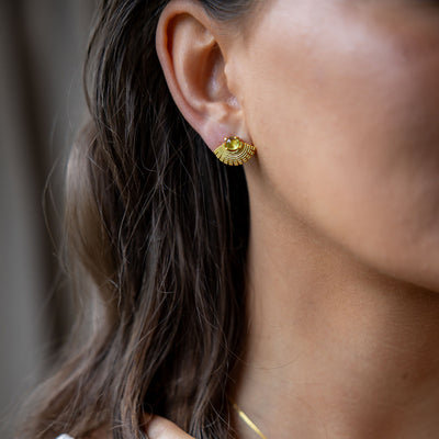 Astrid Peridot Fan Gold Earrings