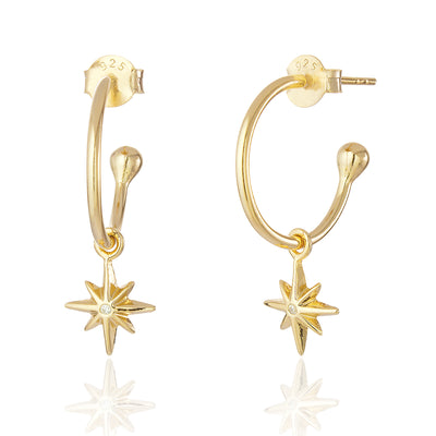 Eve Gold Starburst Charm Hoop Earrings
