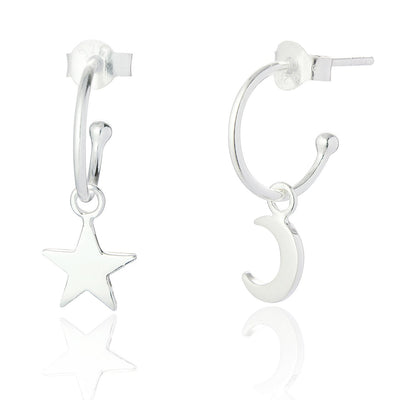 Fifi Moon + Star Hoop Earrings - Sterling Silver