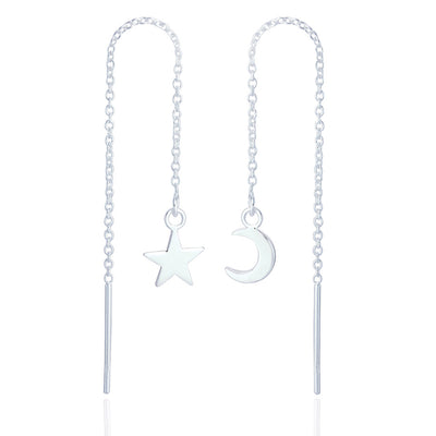 Lila Silver Moon + Star Threader Earrings