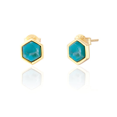 Ophelia Hexagon Gold Turquoise Stud Earrings
