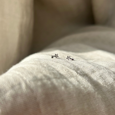 Celeste Tiny Crystal Silver Double Star Studs 