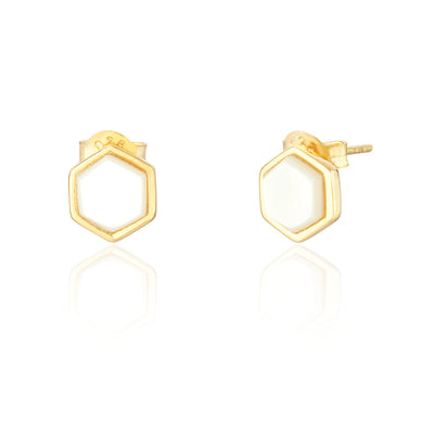 Deia Gold Hexagon Mother of Pearl Stud Earrings