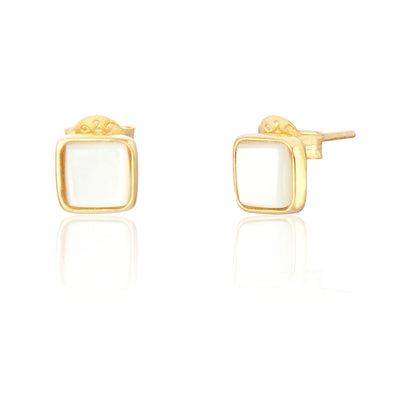 Deia Square Gold Mother of Pearl Stud Earrings