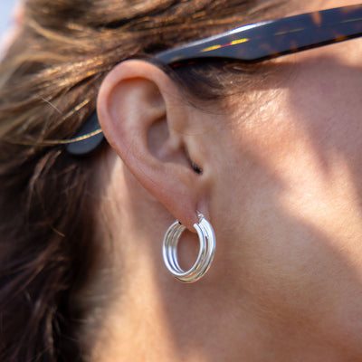 Della Silver Chunky Ridge Hoop Earrings