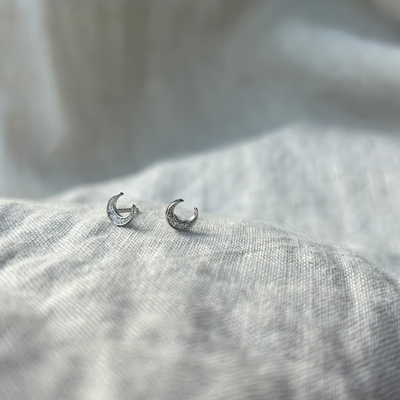 Estella Silver Crystal Crescent Moon Studs