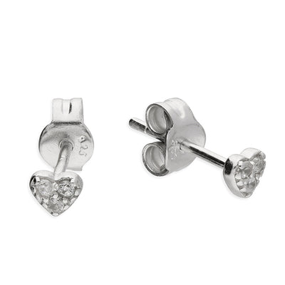 Laure Tiny Silver Crystal Heart Studs 
