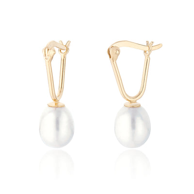 Lydia Gold Pearl Drop Hoop Earrings