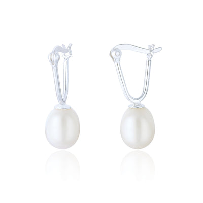 Lydia Silver Pearl Drop Hoop Earrings 