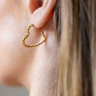 Mandy Gold Heart Cable Hoop Earrings 