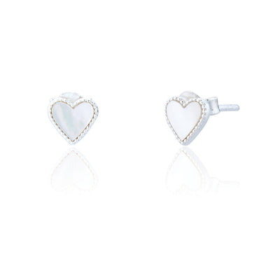 Missy Silver Mother of Pearl Heart Stud Earrings