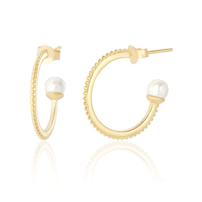 Ollie Gold Beaded Pearl Hoop Earrings 