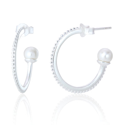 Ollie Silver Beaded Pearl Hoop Earrings