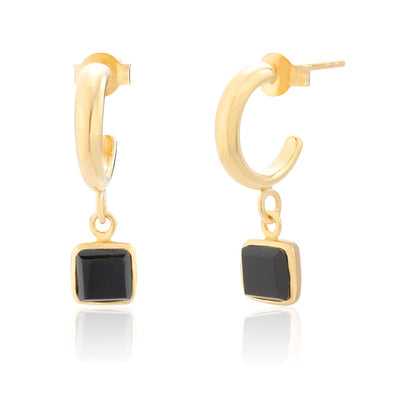 Ophelia Black Onyx Square Gold Hoop Earrings