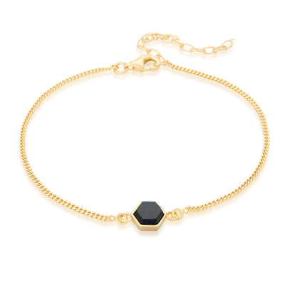 Ophelia Hexagon Black Onyx Gold Bracelet