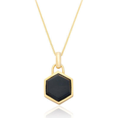 Ophelia Hexagon Black Onyx Gold Necklace