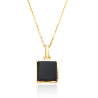 Ophelia Square Black Onyx Gold Necklace  
