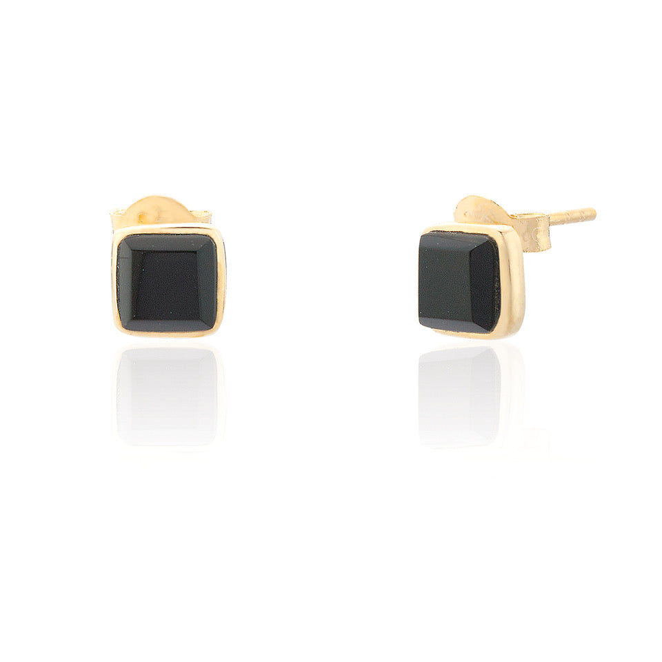 Ophelia Square Black Onyx Stud Earrings in 18kt Gold Vermeil on