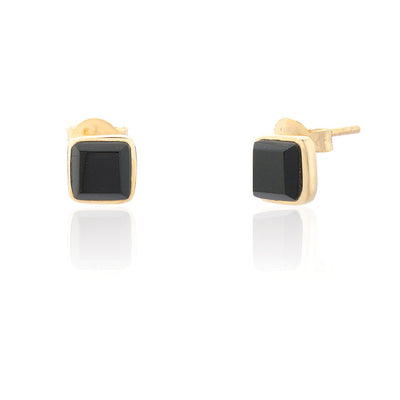 Ophelia Square Black Onyx Gold Stud Earrings