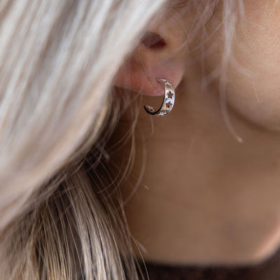 Ruby Silver Star Hoop Earrings