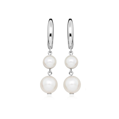 Serena Silver Pearl Huggie Drop Earrings