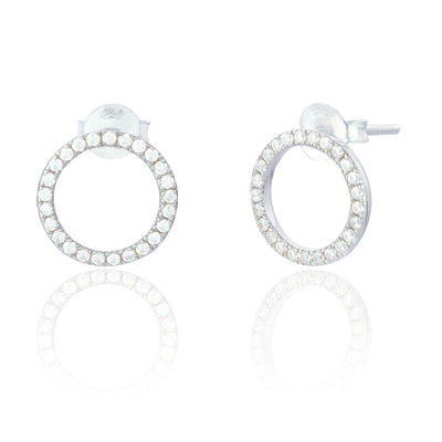 Ash Silver Circle Pave Stud Earrings