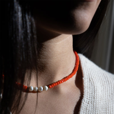 Demi Pearl Beaded Necklace - Orange