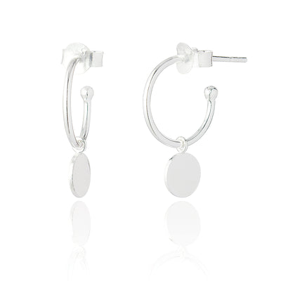 Fifi Disc Charm Hoop Earrings - Silver