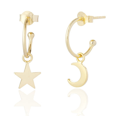 Fifi Moon + Star Hoop Earrings - 18kt Gold Vermeil 