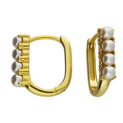 Mathilde Gold Pearl Huggie Hoop Earrings 