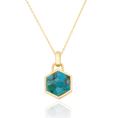 Ophelia Hexagon Gold Turquoise Necklace