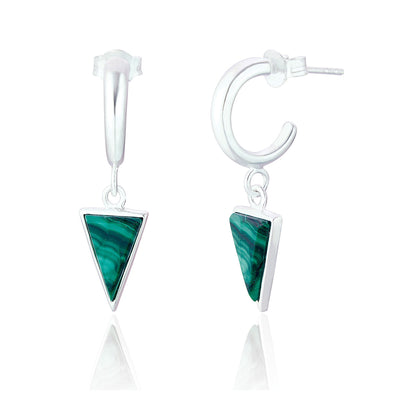 Ophelia Malachite Triangle Hoop Earrings - Sterling Silver