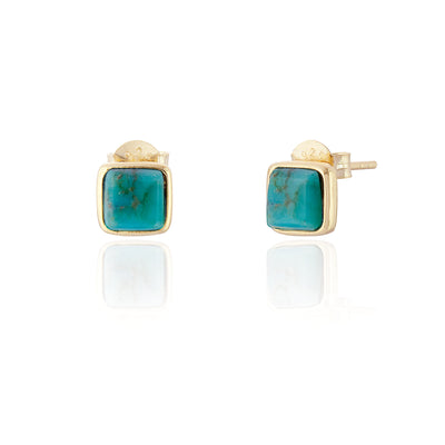 Ophelia Square Gold Turquoise Stud Earrings